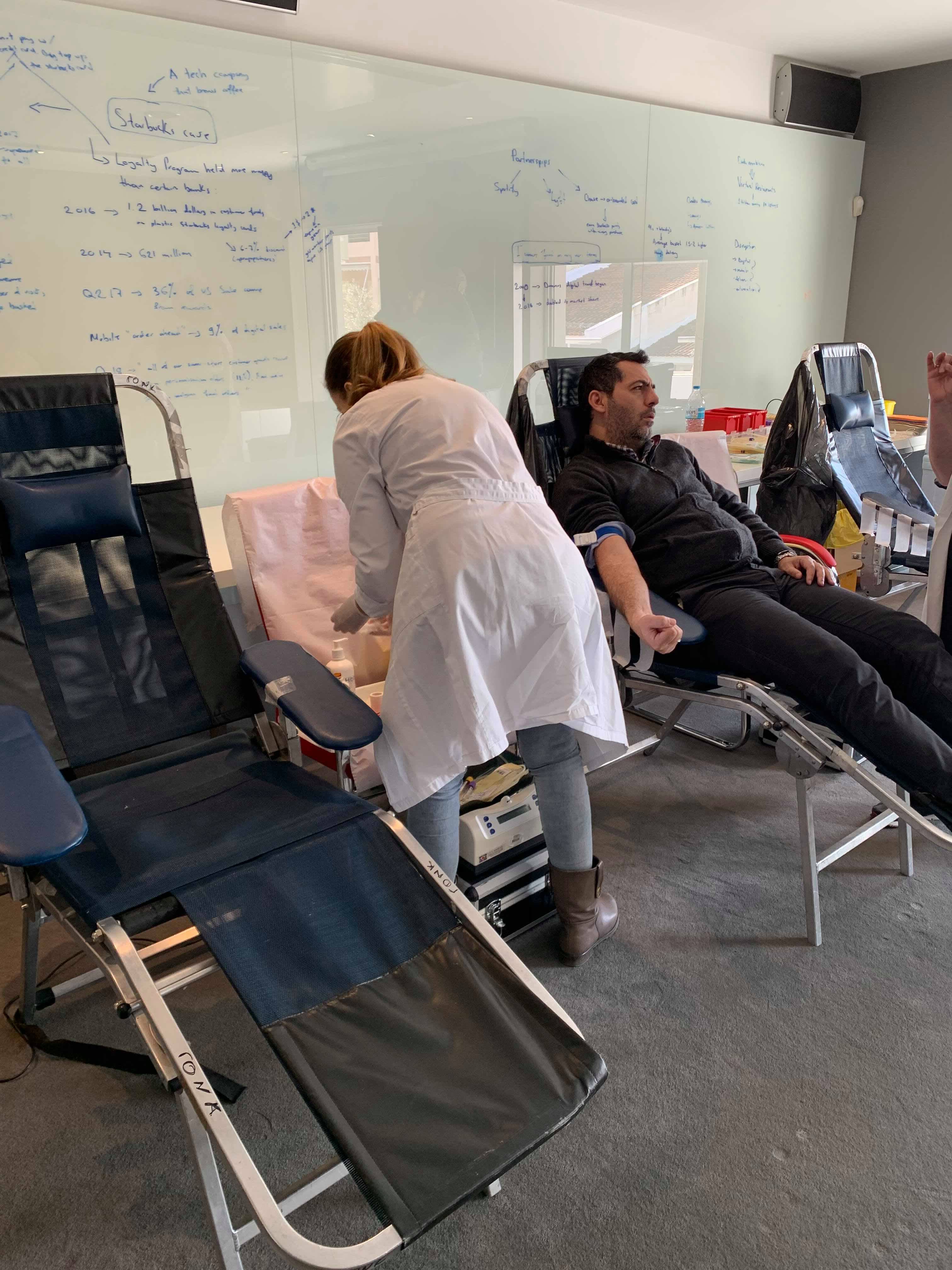 A blood donation chair at the ATCOM drive